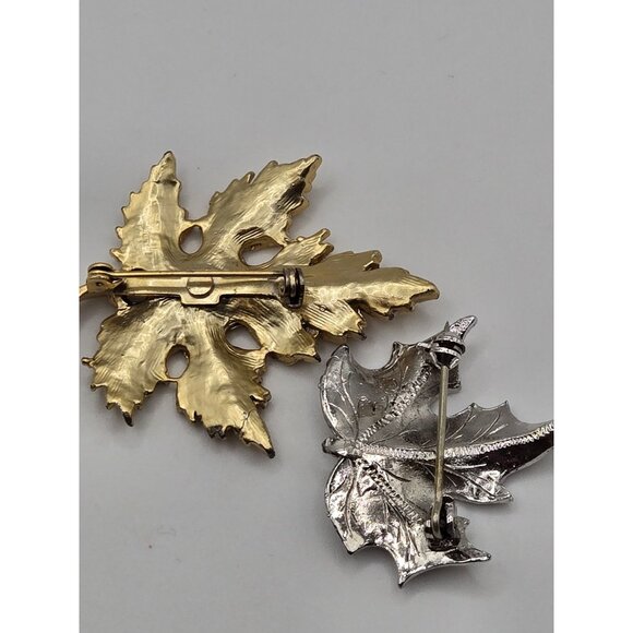 VTG 2PC Brooch Maple Leaf Set Gold Silver Tone Fall Classy Elegant Statement Pin - Picture 14 of 16